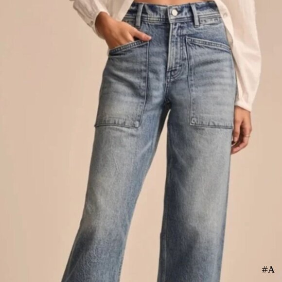 Lucky Brand Patch Pocket High Waist Wide Leg Jeans, Size 27 - Picture 1 of 6